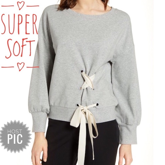 Tops - Grey / White  Lace-Up Sweatshirt
